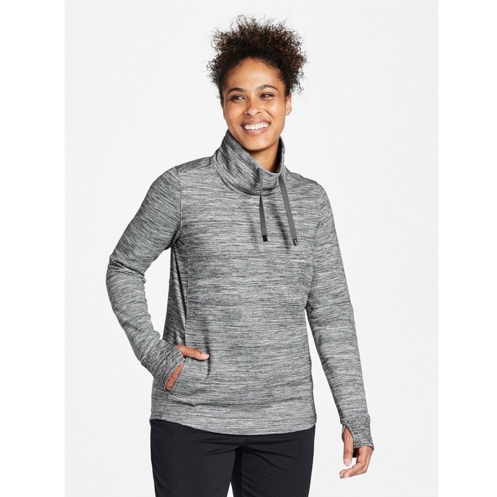 L.L.Bean Cozy Mixed-Knit Pullover Marled Light Gray Funnelneck Sweatshirt Small